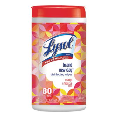 Reckitt Benckiser 97181 Lysol Brand New Day Disinfecting Wipes, Mango & Hibiscus Scent, 7" x 7.25", 80 / Canister - 6 / Case