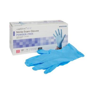 McKesson Confiderm 4.5C Nitrile Exam Gloves, Powder Free, Small, Chemo Tested, Blue - 100 / Case