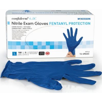 McKesson 14-6N66C Confiderm 6.8C Nitrile Exam Gloves, Powder-Free, Large, Chemo Tested, Blue - 100 / Case