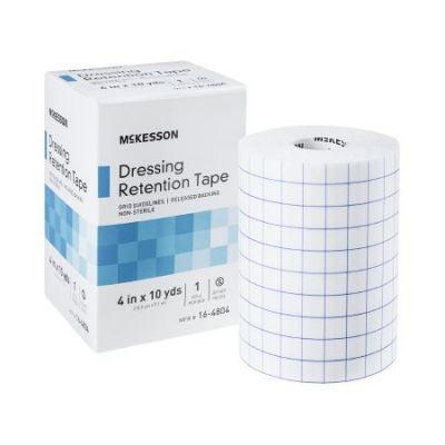 McKesson 16-4804 Dressing Retention Tape with Liner, Water Resistant, 4" x 10 Yards - 24 / Case