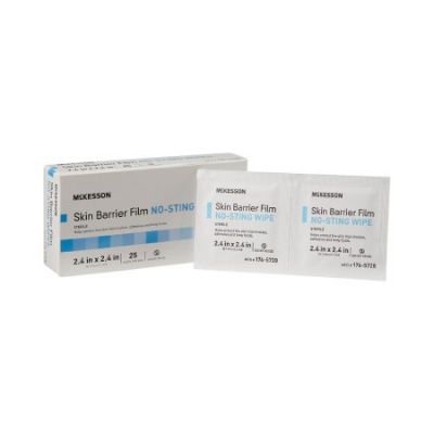 McKesson 176-5728 Skin Barrier Film No-Sting Wipes, Alcohol-Free, 2.4" x 2.4", Individual Packets, Sterile - 2500 / Case