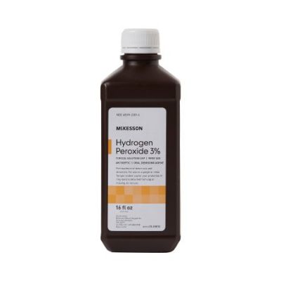 McKesson 23-D0012 Hydrogen Peroxide 3% Topical Solution USP, Liquid, First Aid Antiseptic, 16 oz Bottle - 12 / Case