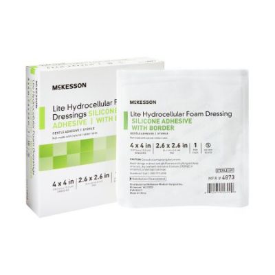 McKesson 4873 Lite Hydrocellular Thin Silicone Foam Dressing, 4" x 4" Square, Sterile - 200 / Case