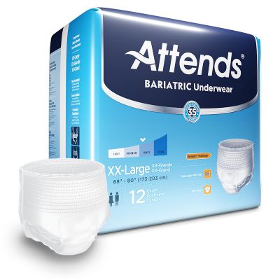 Attends AU50 Bariatric Absorbent Underwear, Adult Unisex, 2X-Large (68 to 80"), Moderate Absorbency - 48 / Case