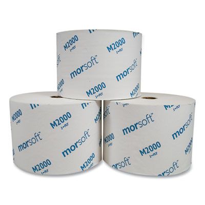 Morcon M2000 MorSoft Toilet Paper, Small Core, 1 Ply, 2000 Sheets / Roll - 24 / Case