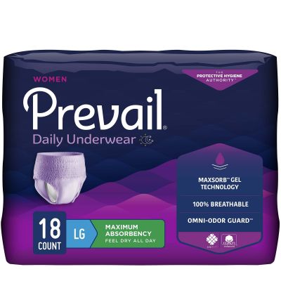 Prevail Pull-Up Daily Underwear for Women, Large (38-50 in.), Maximum - 72 / Case