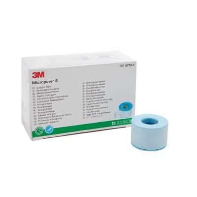 3M 2770-1 Micropore S Skin Friendly Silicone Medical Tape, 1" x 5.5 Yds, Blue - 120 / Case