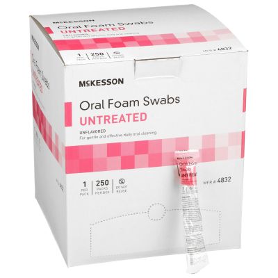 McKesson 4832 Oral Foam Swab, Paper Shaft, Single-Use Disposable, Untreated, Pink / White - 250 / Case
