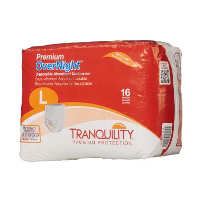 PBE 2116 Tranquility Premium OverNight Absorbent Underwear, Adult Unisex, Large (44 to 55"), Heavy Absorbency - 64 / Case