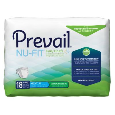 Prevail Nu-Fit Adult Diapers with Tabs, Large (45-58 in.), Maximum - 72 / Case