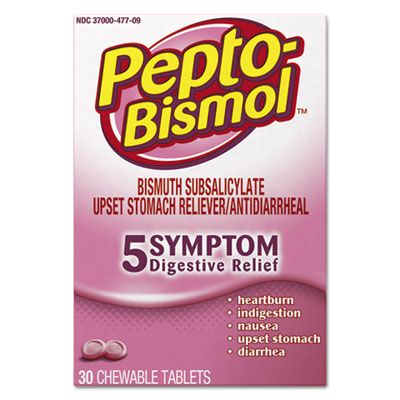 P&G 3977 Pepto-Bismol Upset Stomach Reliever / Antidiarrheal, 30 Chewable Tablets / Box - 24 / Case