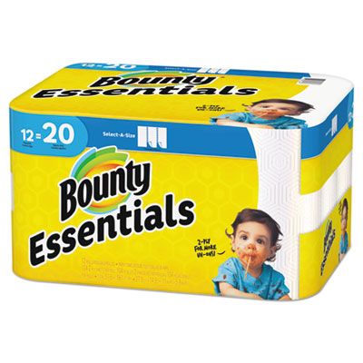 P&G 74647 Bounty Essentials Select-a-Size Kitchen Paper Towels, 104 Peforated Sheets / Roll, White - 12 / Case