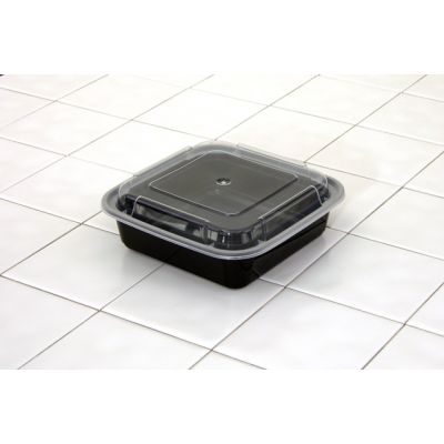 Pactiv NC626B VERSAtainer 26 oz Plastic Containers and Lids, 6.75" x 6.75" x 2", Black / Clear - 150 / Case
