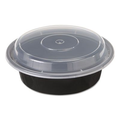 Pactiv NC718B VERSAtainer 16 oz Microwave Safe Containers, 6" Round, Black / Clear - 150 / Case