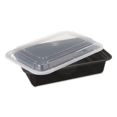 Pactiv NC888B VERSAtainer 38 oz Microwave Safe Containers, 8.5" x 6" x 2", Black / Clear - 150 / Case