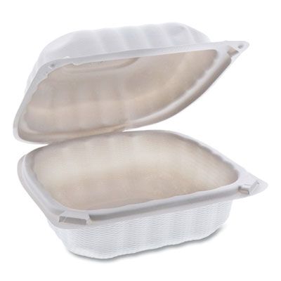 Pactiv YCN80600 EarthChoice SmartLock Plastic Hinged Lid Sandwich Containers, Microwavable, 6" x 6" x 3.1", White - 400 / Case