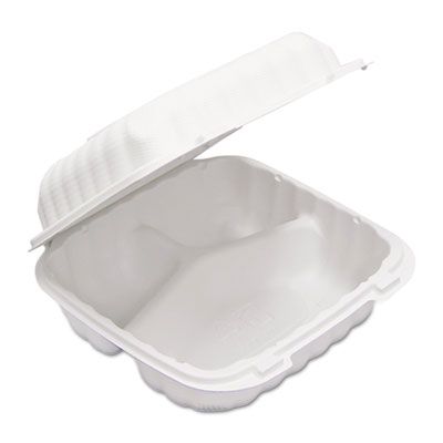 Pactiv YCN808030000 EarthChoice Container, MFPP, Microwavable, 8.31" x 8.35" x 3.1", White - 200 / Case