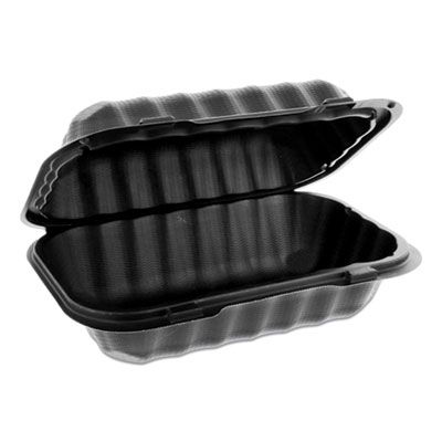 Pactiv YCNB80961000 EarthChoice SmartLock Plastic Hinged Lid Containers, Microwavable, 9" x 6" x 3.25", Black - 270 / Case