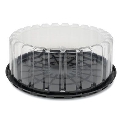 Pactiv YEH89902 ShowCake Round Plastic Cake Container w/ Dome Lid, Polystyrene, 10" x 3.38", Black / Clear - 90 / Case