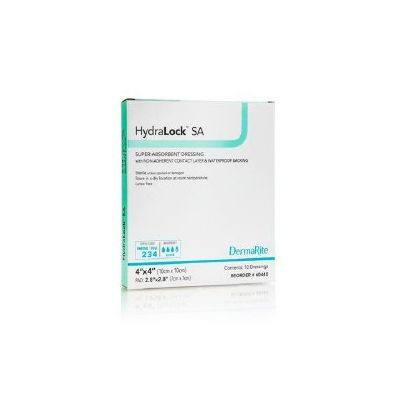 HydraLock SA Super Absorbent Dressing with Non-Adherent Contact Layer & Waterproof Backing, 4" x 4" - 10 / Case