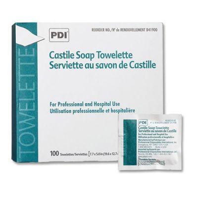 PDI D41900 Castile Soap Towelettes, 5" x 7-11/16", Individual Packet - 1000 / Case