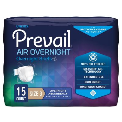 Prevail Air Overnight Adult Diapers with Tabs, Size 3 (58-70 in.) - 60 / Case