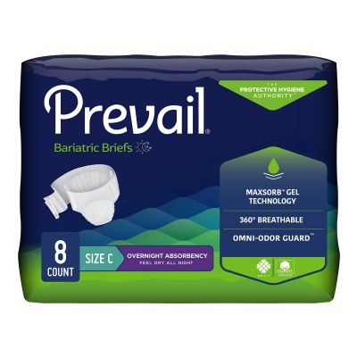 Prevail Bariatric Briefs Adult Diaper with Tabs, Size C (Up to 110 in.), Overnight - 8 / Case