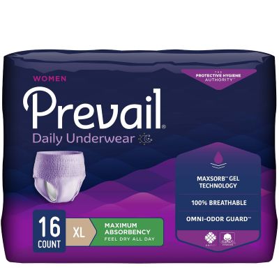 Prevail Daily Pull-Up Absorbent Underwear for Women, X-Large (48-64 in.), Maximum - 64 / Case