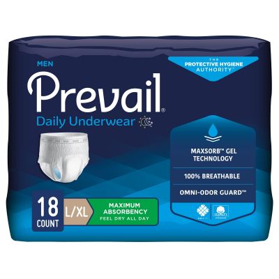 Prevail Pull-Up Daily Underwear for Men, Large (38-50 in.), Maximum - 72 / Case