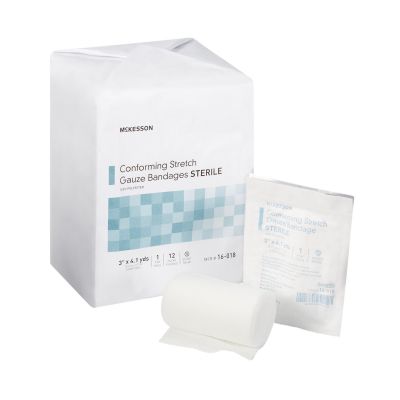 McKesson 16-018 Conforming Stretch Gauze Bandages, Polyester, 3" x 4-1/10 Yds Roll Shape, Sterile - 96 / Case