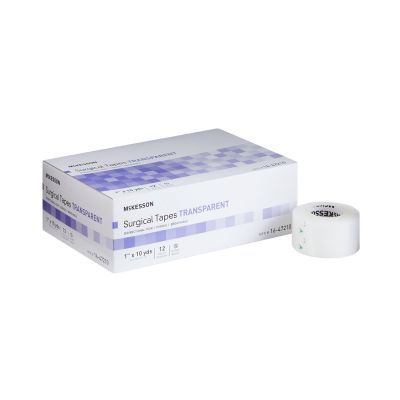 McKesson 16-47210 Surgical Medical Tape, Air Permeable Plastic, 1" x 10 Yds Roll, Transparent, NonSterile - 144 / Case