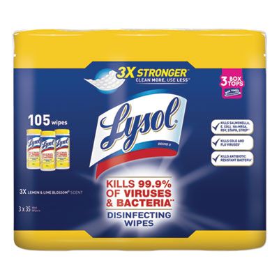 Reckitt Benckiser 82159 Lysol Disinfecting Wipes, 7" x 8", Lemon & Lime Blossom Scent, 35 / Canister - 12 / Case
