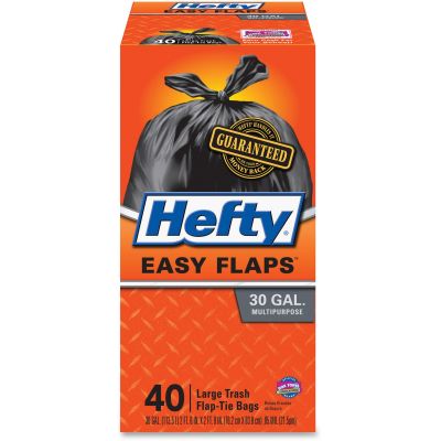 Reynolds E27744 Hefty 30 Gallon Easy Flaps Trash Can Liners / Garbage Bags, 0.85 Mil, 30" x 33", Black - 240 / Case