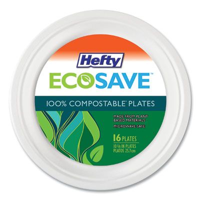 Reynolds D71016 Hefty Ecosave 10.13" Compostable Paper Plates, Bagasse, White - 192 / Case
