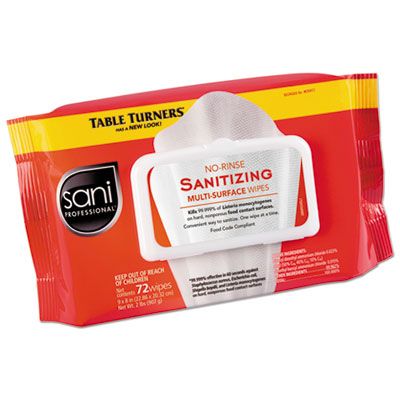 Sani M30472 No-Rinse Sanitizing Multi-Surface Cleaning Wipes, 72 / Pack, 9" x 8" - 12 / Case