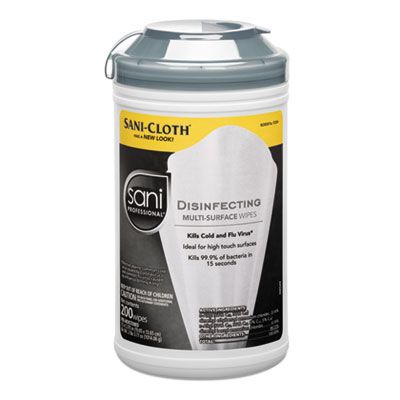 Sani Professional P22884 Sani-Cloth Disinfecting Multi-Surface Wipes, 7-1/2" x 5-3/8", 200 / Canister - 6 / Case