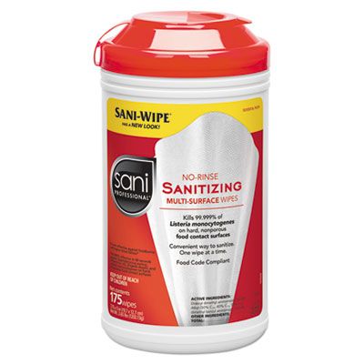 Sani-Wipe P66784 No-Rinse Sanitizing Multi-Surface Wipes, 175 / Canister - 6 / Case