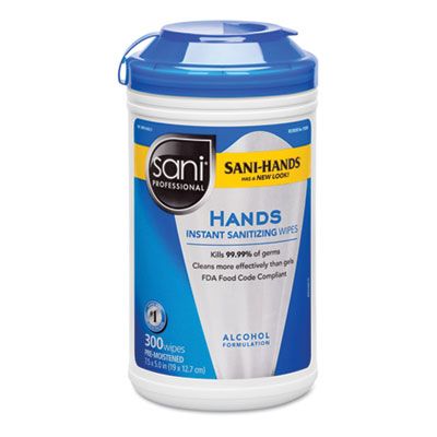 Nice-Pak P92084 Sani-Hands Hand Sanitizing Wipes, 300 / Canister, 7.5" x 5" - 6 / Case