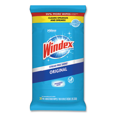 SC Johnson 319251 Windex Original Glass and Surface Wet Wipes, 7" x 8", 38 / Pack - 12 / Case