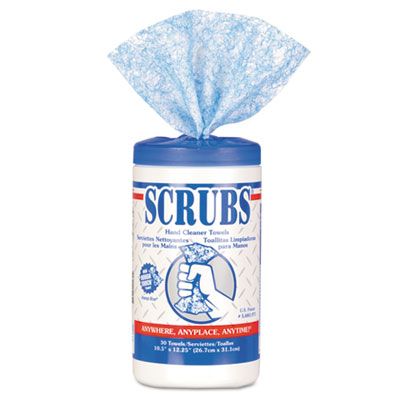 Scrubs 42230 Hand Cleaner Towels, 10" x 12", Blue / White - 180 / Case