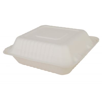 Southern Champion Tray 18925 ChampWare Bagasse Hinged Containers, 8" x 8", White - 200 / Case