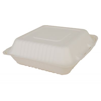Southern Champion Tray 18935 ChampWare Bagasse Hinged Containers, 9" x 9", White - 200 / Case