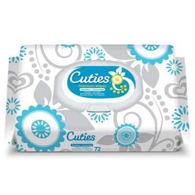 First Quality CR-16413/3 Cuties Premium Sensitive Skin Baby Wipes w/ Aloe & Vitamin E, 6.7" x 7.7", Unscented, White - 864 / Case