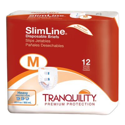 Tranquility SlimLine Adult Diapers with Tabs, Medium (32-44 in.), Heavy Absorbency - 12 / Case