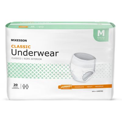 McKesson UWEMD Classic Absorbent Underwear, Adult Unisex, Medium (32 to 44"), Light Absorbency - 80 / Case