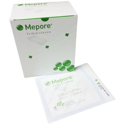 Molnlycke 670900 Mepore Adhesive Dressing, 3-3/5" x 4", Nonwoven Spunlace Polyester, White, Sterile - 400 / Case