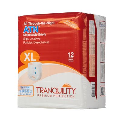 PBE 2187 Tranquility ATN Overnight Incontinence Brief, Adult Unisex, X-Large (56 to 64"), Heavy Absorbency - 72 / Case