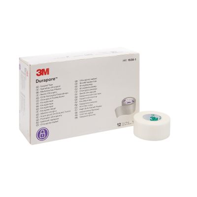 3M 1538-1 Durapore Medical Surgical Tape, High Adhesion Silk-Like Cloth, 1" x 10 Yds Roll, White - 120 / Case