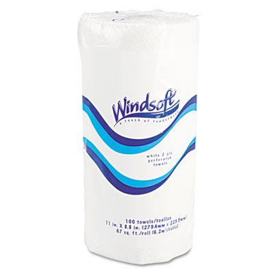 Windsoft 1220 Kitchen Roll Paper Towels, 2 Ply, 100 Perforated Sheets / Roll, White - 30 / Case