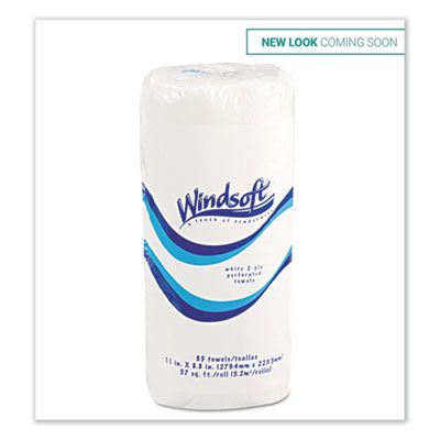 Windsoft 122085CTB Kitchen Roll Paper Towels, 2 Ply, 85 Perforated Sheets / Roll, White - 30 / Case